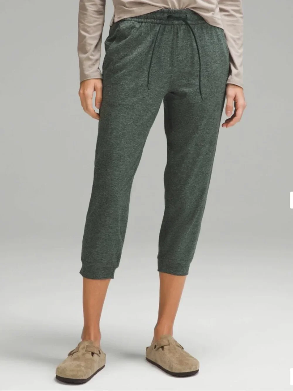 Lululemon Jersey Heathered Teal Green Classic-Fit Mid-Rise Cropped Jogger - 18